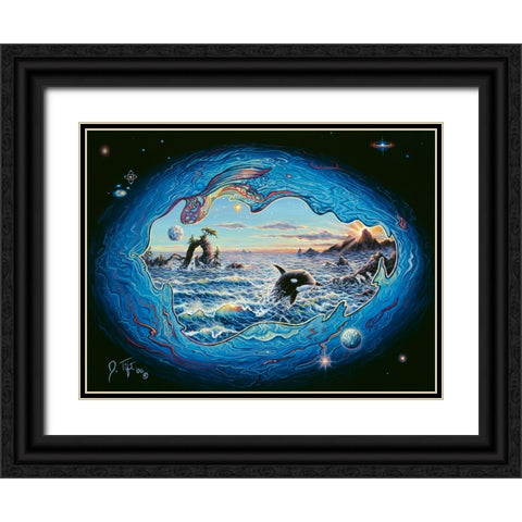 Whales Black Ornate Wood Framed Art Print with Double Matting by Tift, Jeff