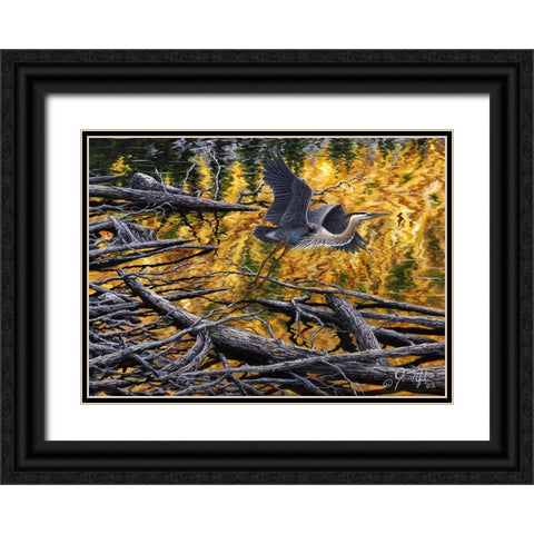 Heron Black Ornate Wood Framed Art Print with Double Matting by Tift, Jeff
