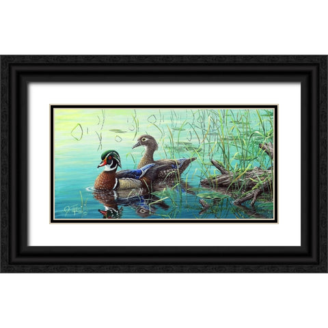 Wood Ducks Black Ornate Wood Framed Art Print with Double Matting by Tift, Jeff