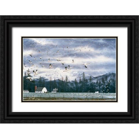 Geese Flying Over Farmland Black Ornate Wood Framed Art Print with Double Matting by Tift, Jeff