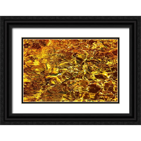 Golden Water Abstract Black Ornate Wood Framed Art Print with Double Matting by Jenny Rainbow Fine Art