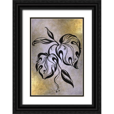 Monstera Leaf Black Ornate Wood Framed Art Print with Double Matting by Jenny Rainbow Fine Art