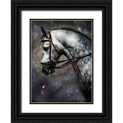 The Horse Among the Stars Black Ornate Wood Framed Art Print with Double Matting by Jenny Rainbow Fine Art
