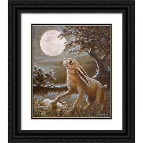 116 Moon Gazing Hare Black Ornate Wood Framed Art Print with Double Matting by Silver, John