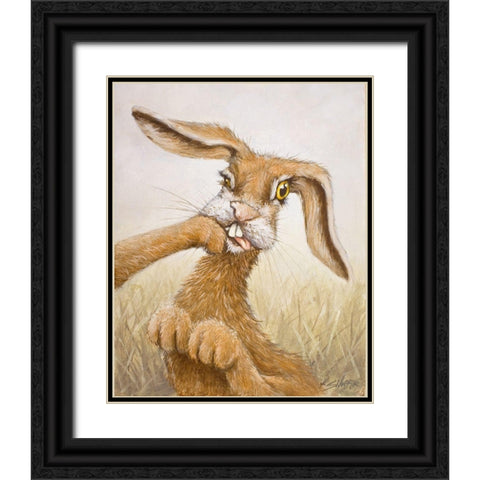 117 Boxing Hare Black Ornate Wood Framed Art Print with Double Matting by Silver, John