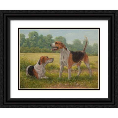 C962 Foxhound pair(L) Black Ornate Wood Framed Art Print with Double Matting by Silver, John