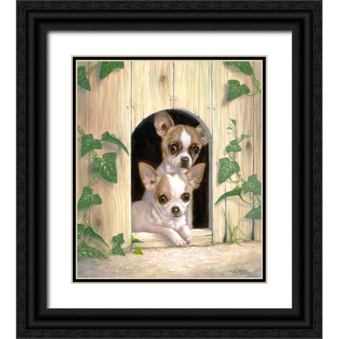 Chihuahuas In Doghouse Black Ornate Wood Framed Art Print with Double Matting by Silver, John