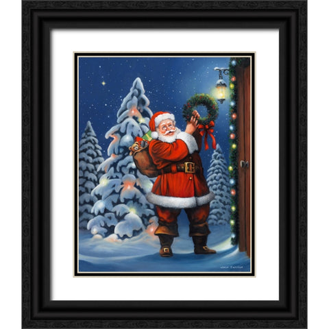 Santa Wreath Black Ornate Wood Framed Art Print with Double Matting by Zaccheo, John