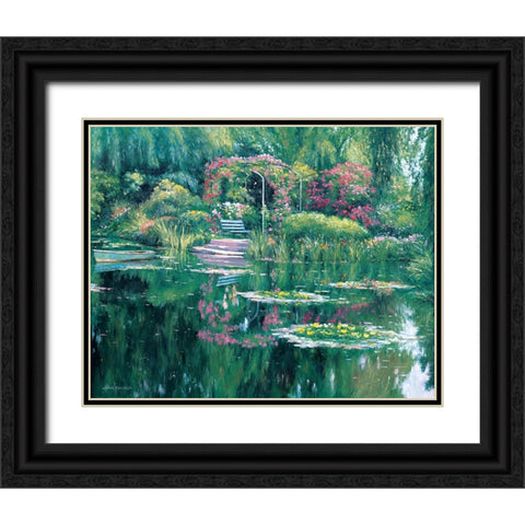 Monets Garden Black Ornate Wood Framed Art Print with Double Matting by Zaccheo, John