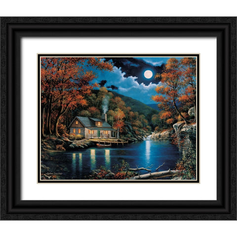 Cabin By The Lake Black Ornate Wood Framed Art Print with Double Matting by Zaccheo, John