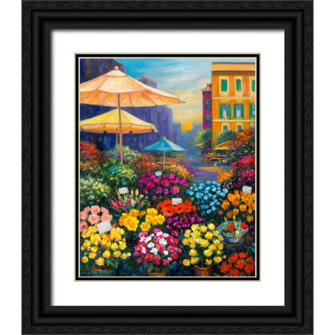 Tuscan Flower Market Black Ornate Wood Framed Art Print with Double Matting by Zaccheo, John