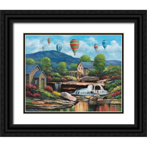 Spring Balloons Over The Mill Black Ornate Wood Framed Art Print with Double Matting by Zaccheo, John