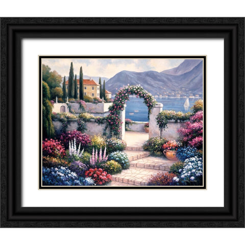 Mediterranean Scene A Black Ornate Wood Framed Art Print with Double Matting by Zaccheo, John
