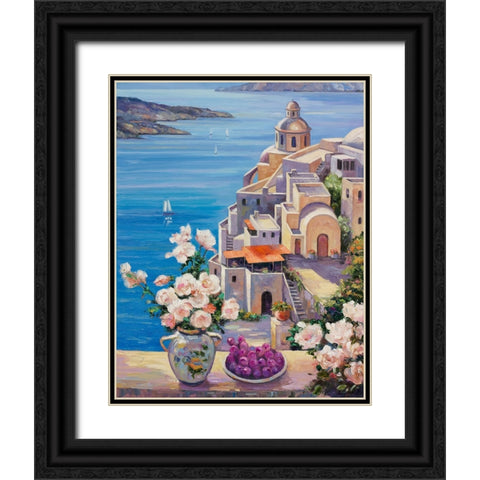 Mediterranian Roses Black Ornate Wood Framed Art Print with Double Matting by Zaccheo, John