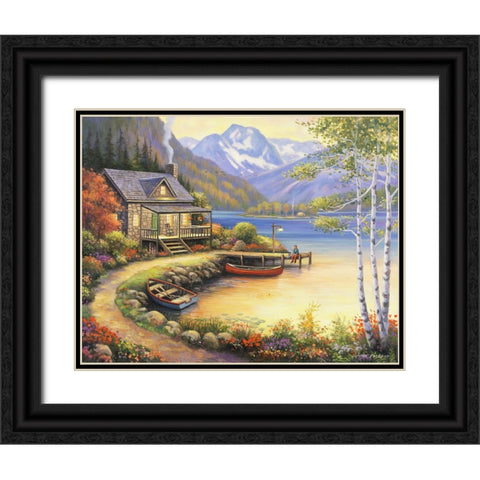 Fishing At The Lake Black Ornate Wood Framed Art Print with Double Matting by Zaccheo, John
