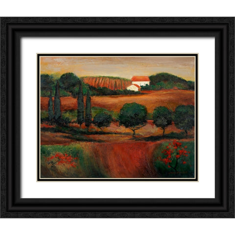 Crimson Light In Tuscany Black Ornate Wood Framed Art Print with Double Matting by Zaccheo, John