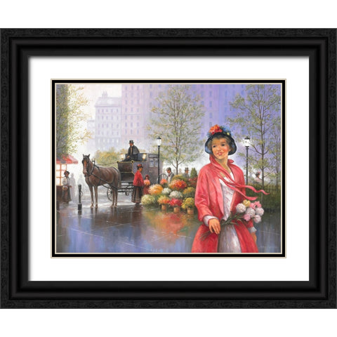 Central Park Flower Market Black Ornate Wood Framed Art Print with Double Matting by Zaccheo, John