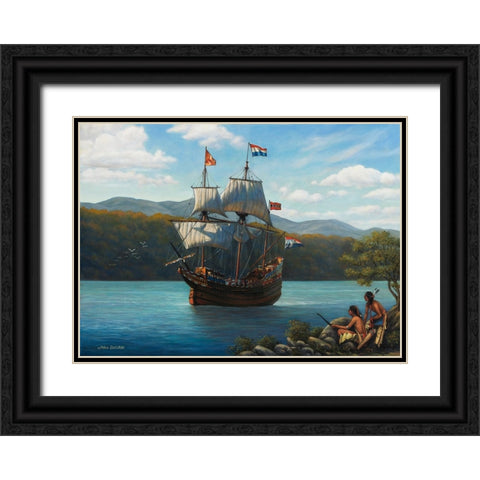 Half Moon On The Hudson Black Ornate Wood Framed Art Print with Double Matting by Zaccheo, John