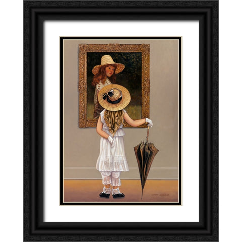 Girl In Museum Black Ornate Wood Framed Art Print with Double Matting by Zaccheo, John