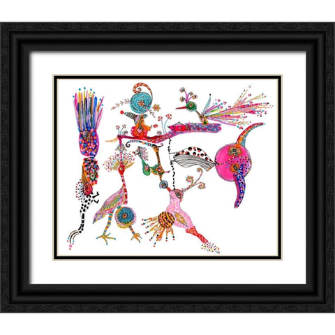 Funky Wondering Birds Black Ornate Wood Framed Art Print with Double Matting by Kwerki Studios