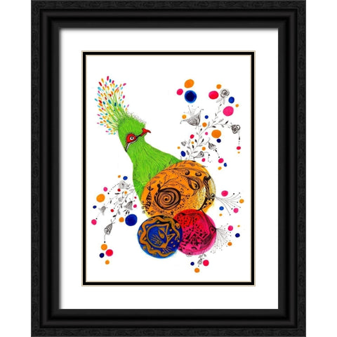 Happy Dots Flora Black Ornate Wood Framed Art Print with Double Matting by Kwerki Studios