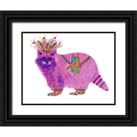 Fiora Raccoon Princess Black Ornate Wood Framed Art Print with Double Matting by Kwerki Studios