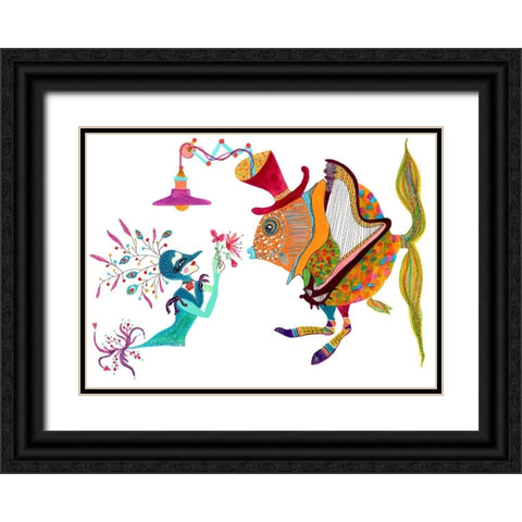 Harp Fishman Black Ornate Wood Framed Art Print with Double Matting by Kwerki Studios