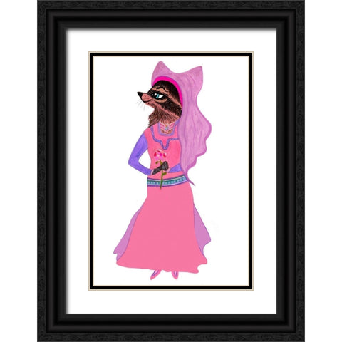 Marian Racoon Black Ornate Wood Framed Art Print with Double Matting by Kwerki Studios