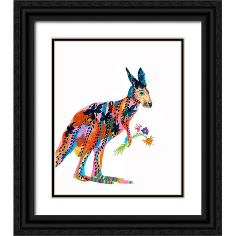 Marloo Kangaroo Black Ornate Wood Framed Art Print with Double Matting by Kwerki Studios