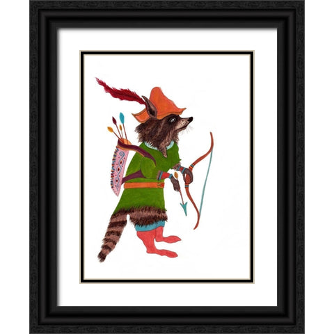 Robinhood Racoon Black Ornate Wood Framed Art Print with Double Matting by Kwerki Studios