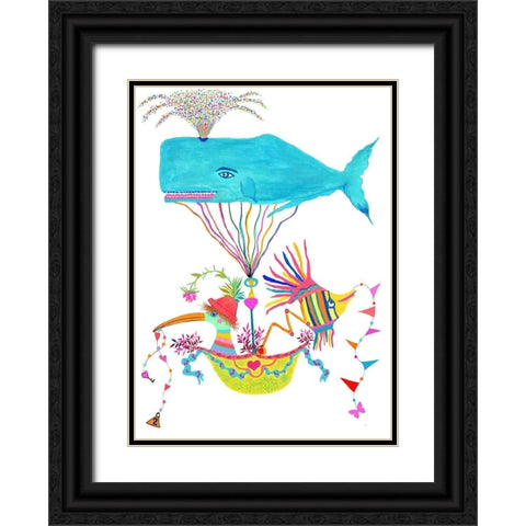 Whale Balloon Black Ornate Wood Framed Art Print with Double Matting by Kwerki Studios