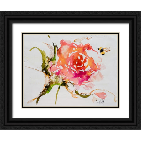 Buzy Pollinating Black Ornate Wood Framed Art Print with Double Matting by Art by Leslie Franklin