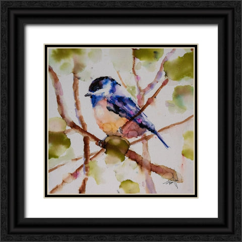 Chickadee Dee Dee Black Ornate Wood Framed Art Print with Double Matting by Art by Leslie Franklin