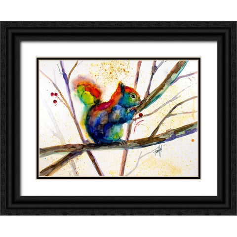 Squirreled Away Black Ornate Wood Framed Art Print with Double Matting by Art by Leslie Franklin