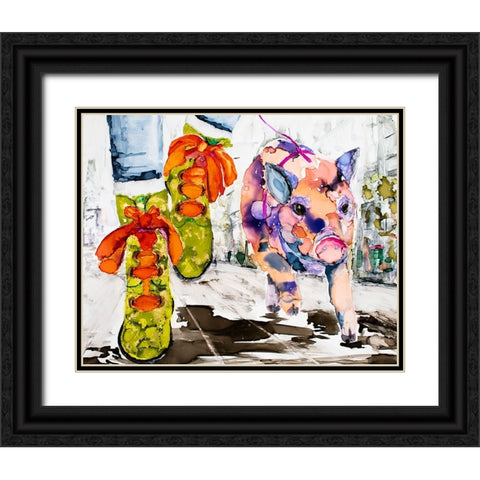 Walk Your Hog in Fluevogs Black Ornate Wood Framed Art Print with Double Matting by Art by Leslie Franklin