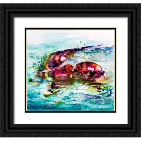 Water Otter Black Ornate Wood Framed Art Print with Double Matting by Art by Leslie Franklin