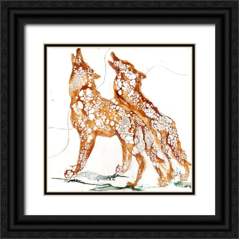Cellular Wolves2 Black Ornate Wood Framed Art Print with Double Matting by Art by Leslie Franklin