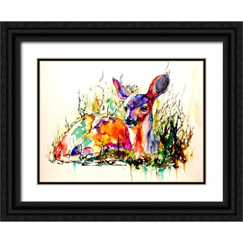 Flora And Fawna Black Ornate Wood Framed Art Print with Double Matting by Art by Leslie Franklin