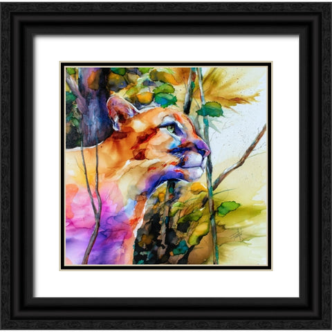 Puma Concolor Black Ornate Wood Framed Art Print with Double Matting by Art by Leslie Franklin