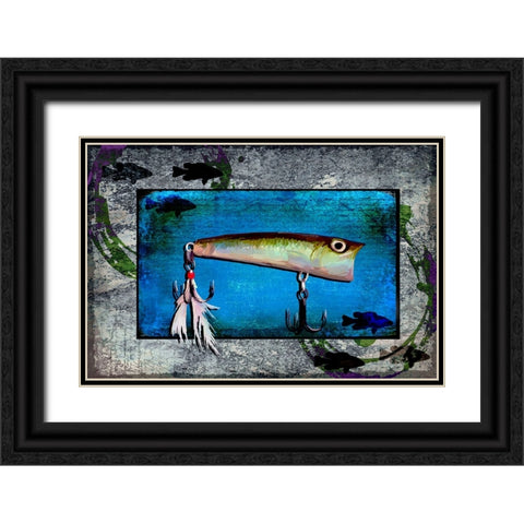 Fishing - Bass Lure Poppy Black Ornate Wood Framed Art Print with Double Matting by LightBoxJournal