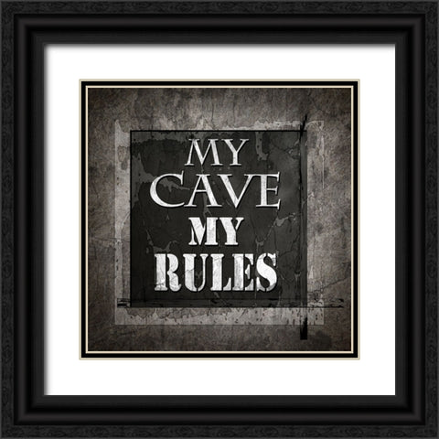 Welcome To Man Cave My Rules Black Ornate Wood Framed Art Print with Double Matting by LightBoxJournal