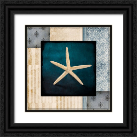 Blue Sea Starfish Black Ornate Wood Framed Art Print with Double Matting by LightBoxJournal