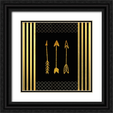 Black And Gold - Feathered Fashion Arrow Black Ornate Wood Framed Art Print with Double Matting by LightBoxJournal