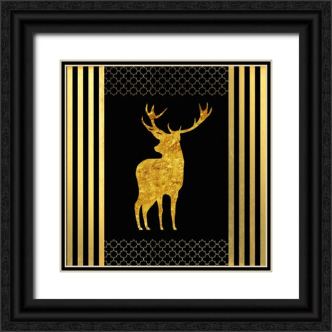 Black And Gold - Feathered Fashion Stag Black Ornate Wood Framed Art Print with Double Matting by LightBoxJournal