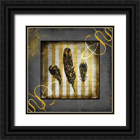 Black And Gold - Feathers Black Ornate Wood Framed Art Print with Double Matting by LightBoxJournal