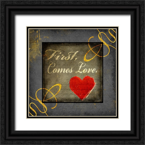 Gold First Comes Love 1 Black Ornate Wood Framed Art Print with Double Matting by LightBoxJournal