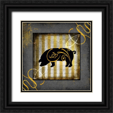 Gold Welcome To Our Bistro Pig Black Ornate Wood Framed Art Print with Double Matting by LightBoxJournal
