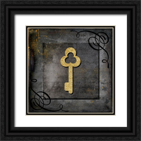 Grunge Gold Crown Key Black Ornate Wood Framed Art Print with Double Matting by LightBoxJournal
