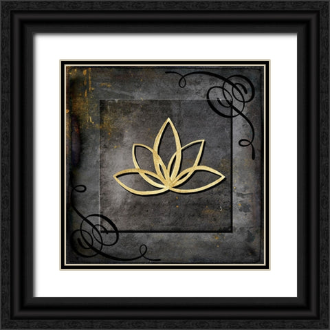 Grunge Gold Crown Lotus Black Ornate Wood Framed Art Print with Double Matting by LightBoxJournal