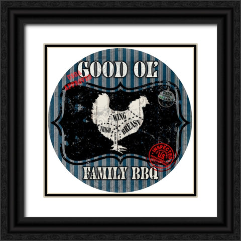 Good Ol Family BBQ Round Chicken Black Ornate Wood Framed Art Print with Double Matting by LightBoxJournal